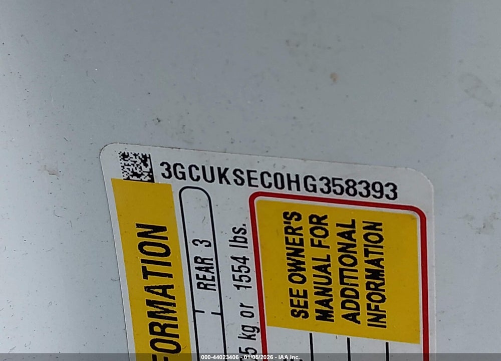 2017 CHEVROLET SILVERADO 1500 2LZ VIN: 3GCUKSEC0HG358393