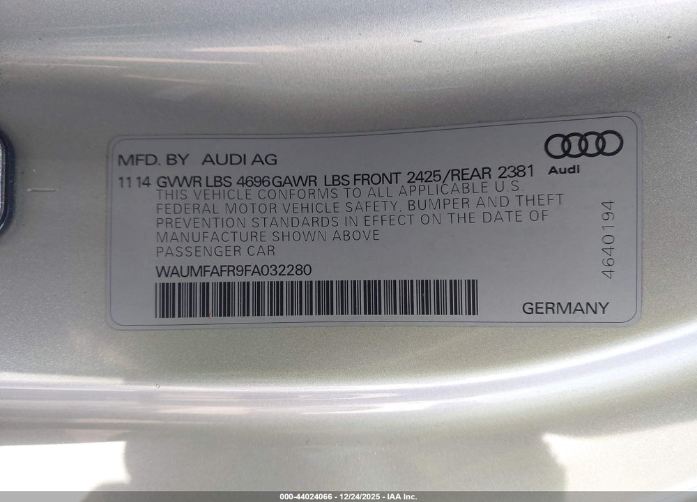 2015 AUDI A5 2.0T PREMIUM VIN: WAUMFAFR9FA032280