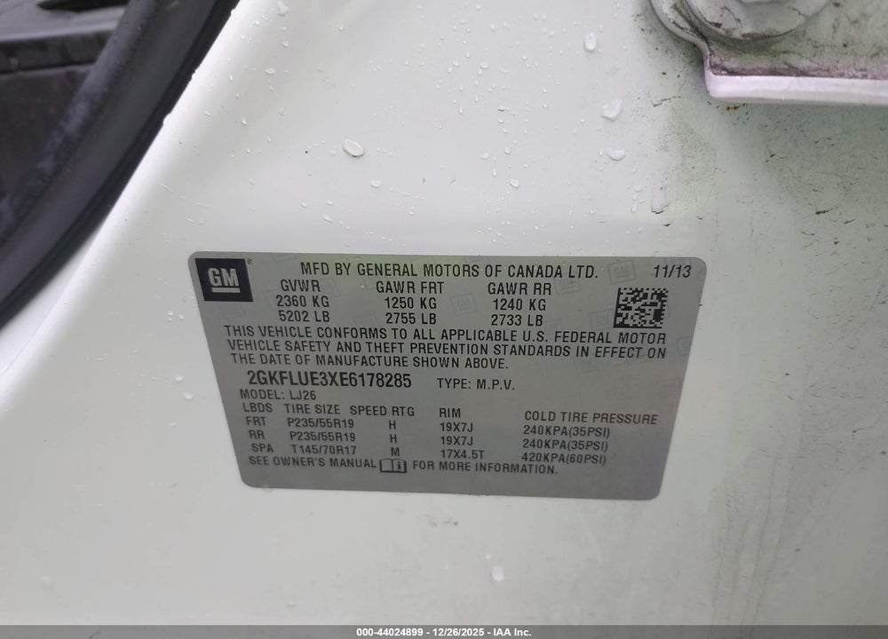 2014 GMC TERRAIN DENALI VIN: 2GKFLUE3XE6178285