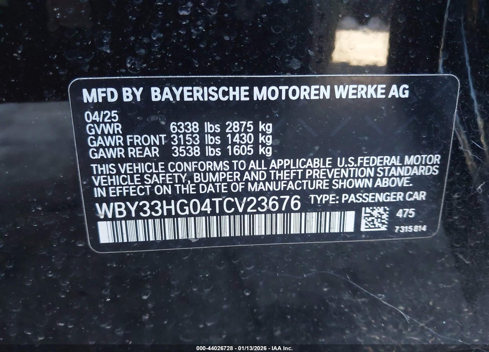 2026 BMW I5 XDRIVE40 VIN: WBY33HG04TCV23676