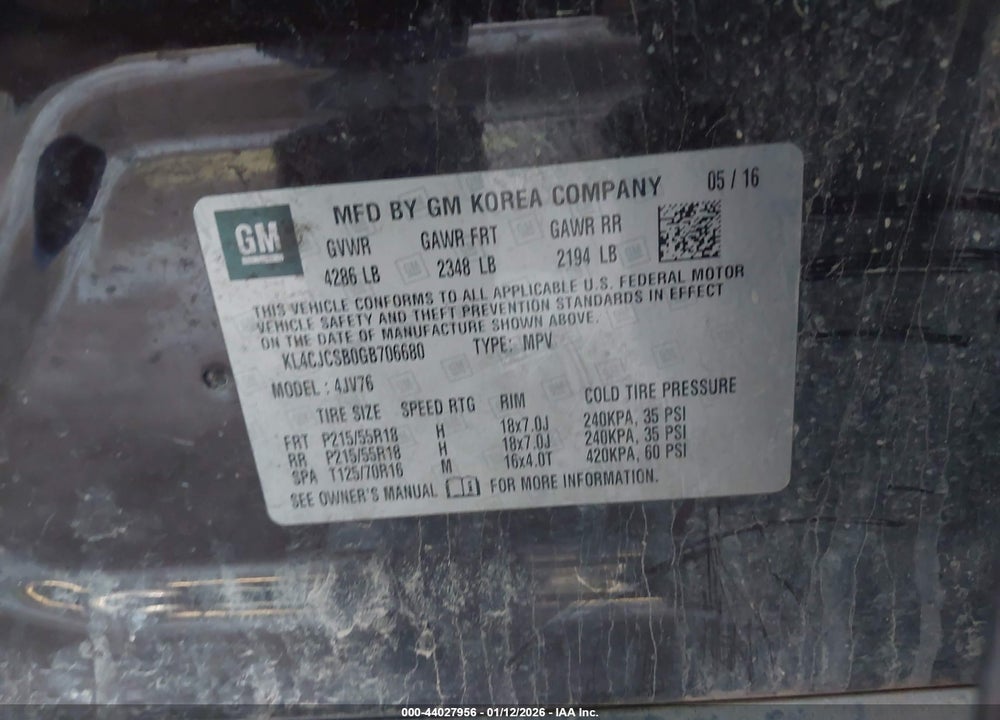 2016 BUICK ENCORE LEATHER VIN: KL4CJCSB0GB706680