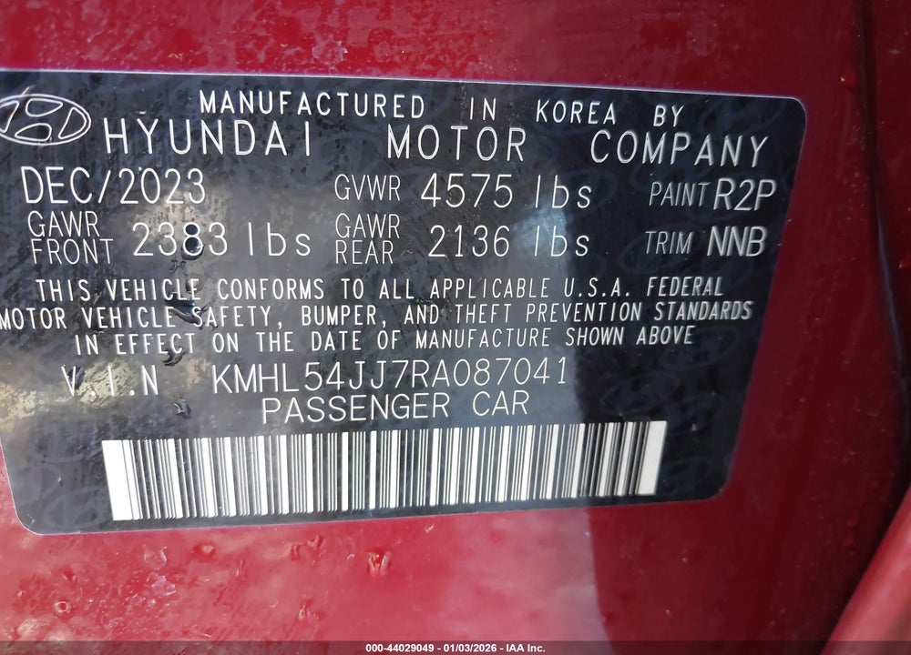 2024 HYUNDAI SONATA HYBRID LIMITED VIN: KMHL54JJ7RA087041