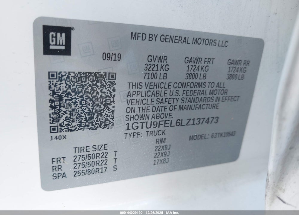 2020 GMC SIERRA 1500 DENALI VIN: 1GTU9FEL6LZ137473