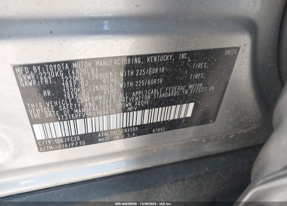 2024 TOYOTA RAV4 HYBRID SE VIN: 4T3T6RFV9RU169610