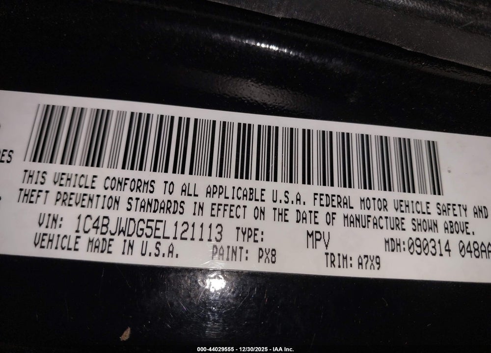 2014 JEEP WRANGLER UNLIMITED SPORT VIN: 1C4BJWDG5EL121113