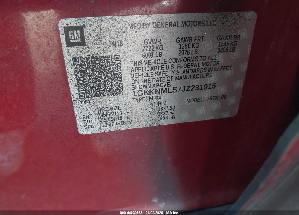 2018 GMC ACADIA SLT-1 VIN: 1GKKNMLS7JZ231915
