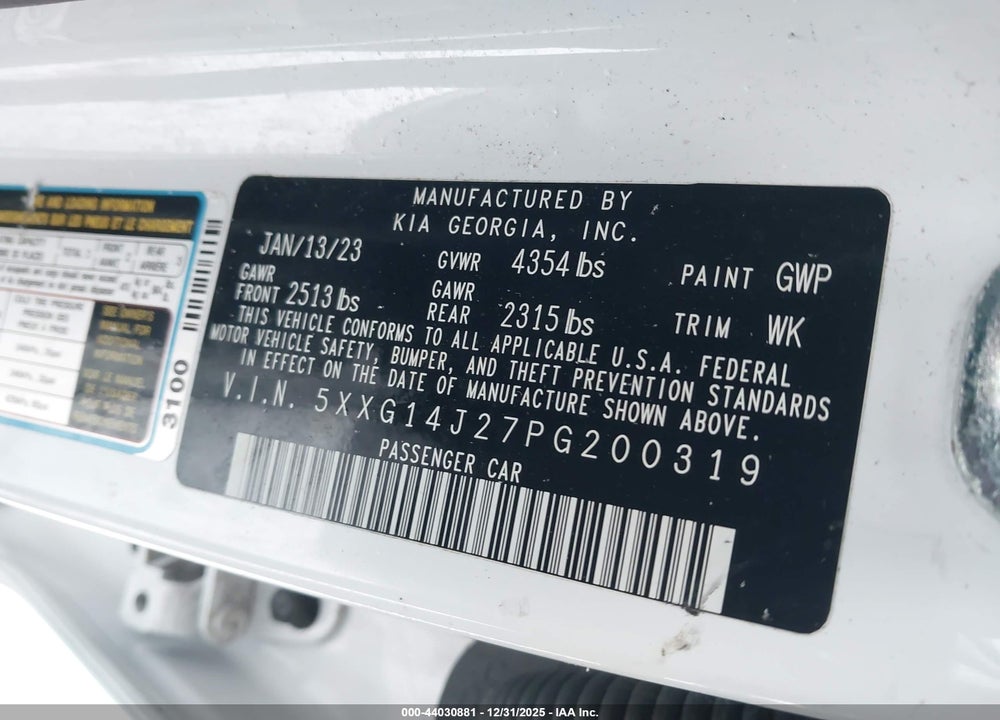 2023 KIA K5 LXS VIN: 5XXG14J27PG200319