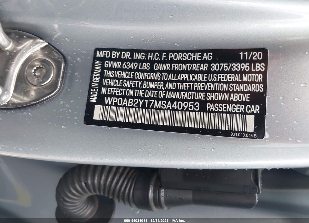 2021 PORSCHE TAYCAN 4S VIN: WP0AB2Y17MSA40953