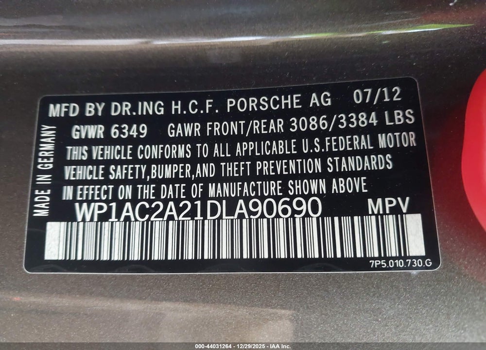2013 PORSCHE CAYENNE TURBO VIN: WP1AC2A21DLA90690