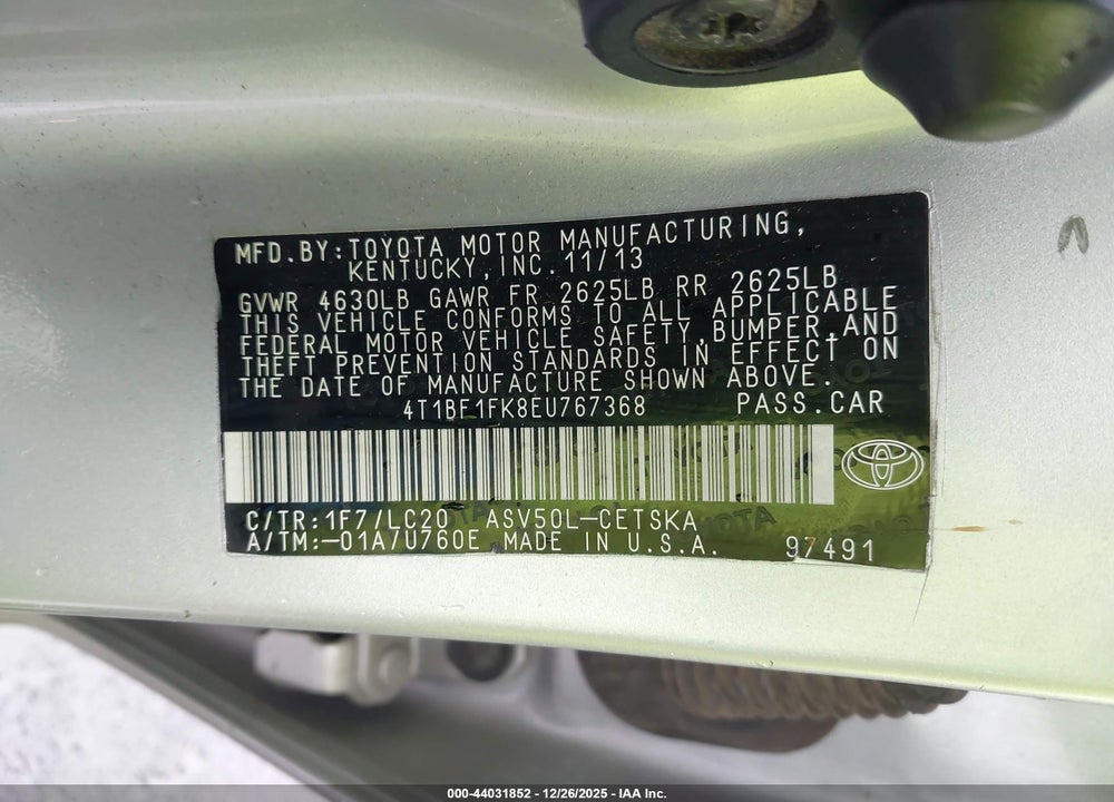 2014 TOYOTA CAMRY SE VIN: 4T1BF1FK8EU767368
