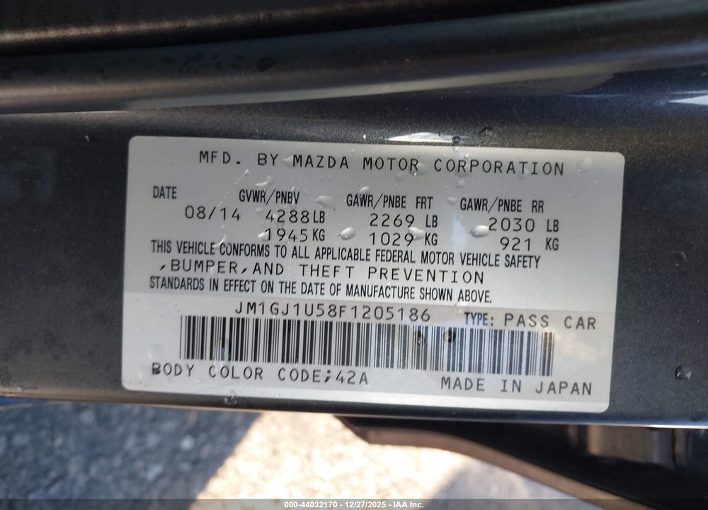 2015 MAZDA 6 I SPORT VIN: JM1GJ1U58F1205186