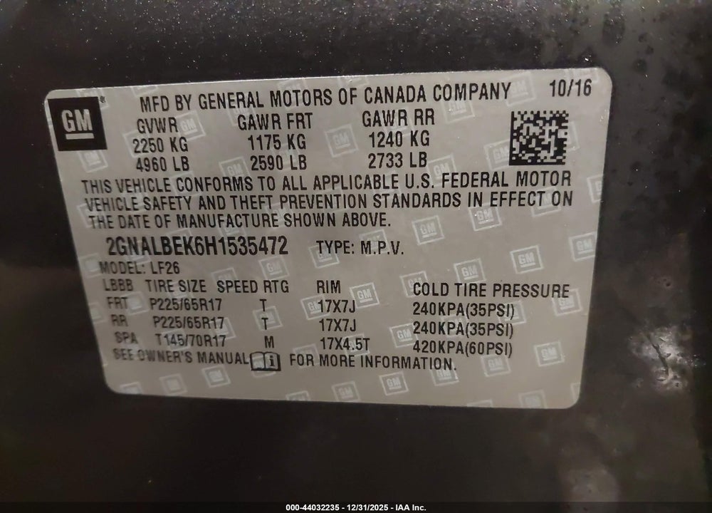 2017 CHEVROLET EQUINOX LS VIN: 2GNALBEK6H1535472
