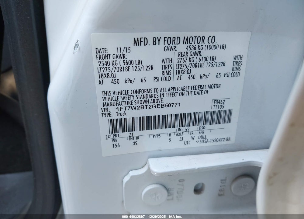2016 FORD F-250 XLT VIN: 1FT7W2BT2GEB50771