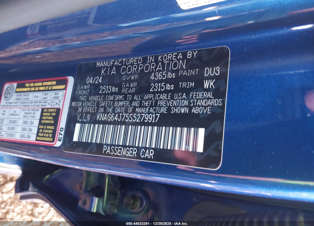 2025 KIA K5 GT-LINE VIN: KNAG64J75S5279917