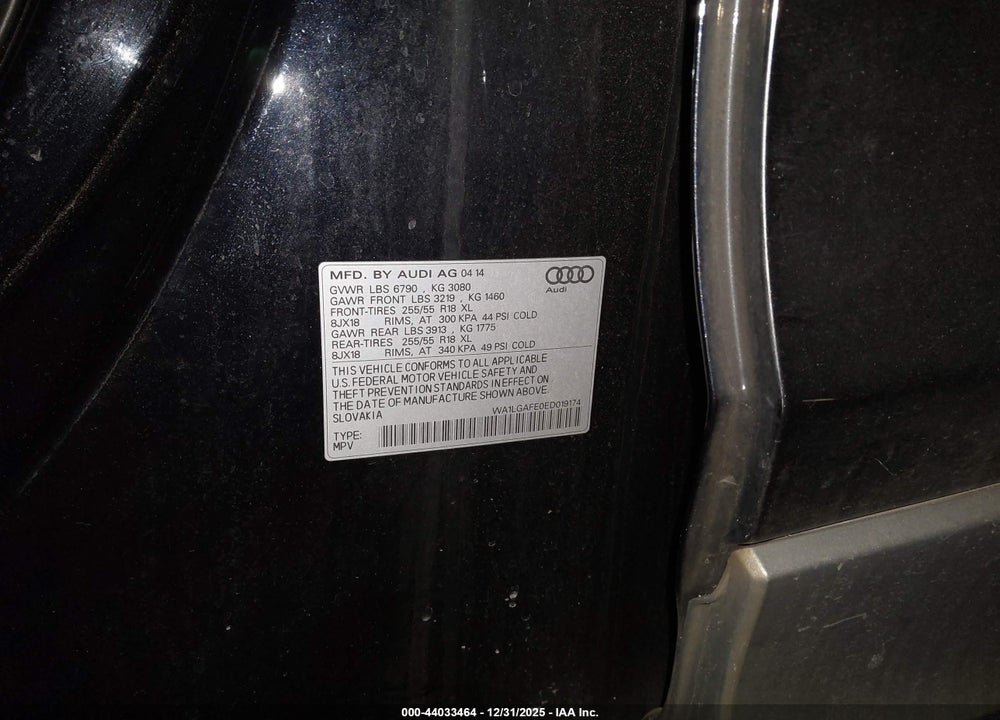 2014 AUDI Q7 3.0T PREMIUM VIN: WA1LGAFE0ED019174