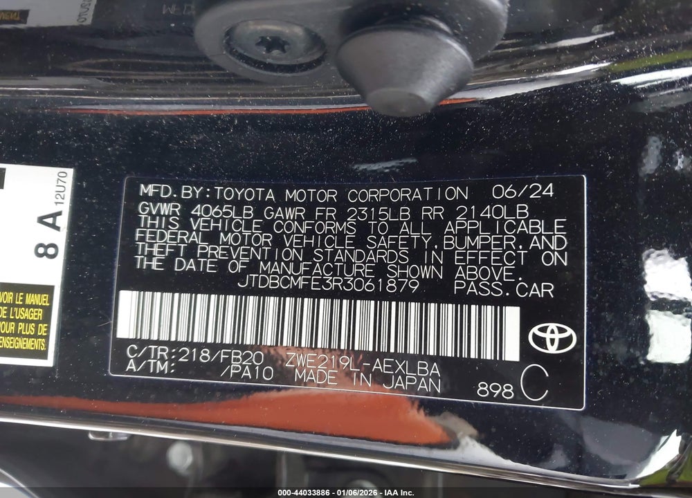 2024 TOYOTA COROLLA HYBRID LE VIN: JTDBCMFE3R3061879