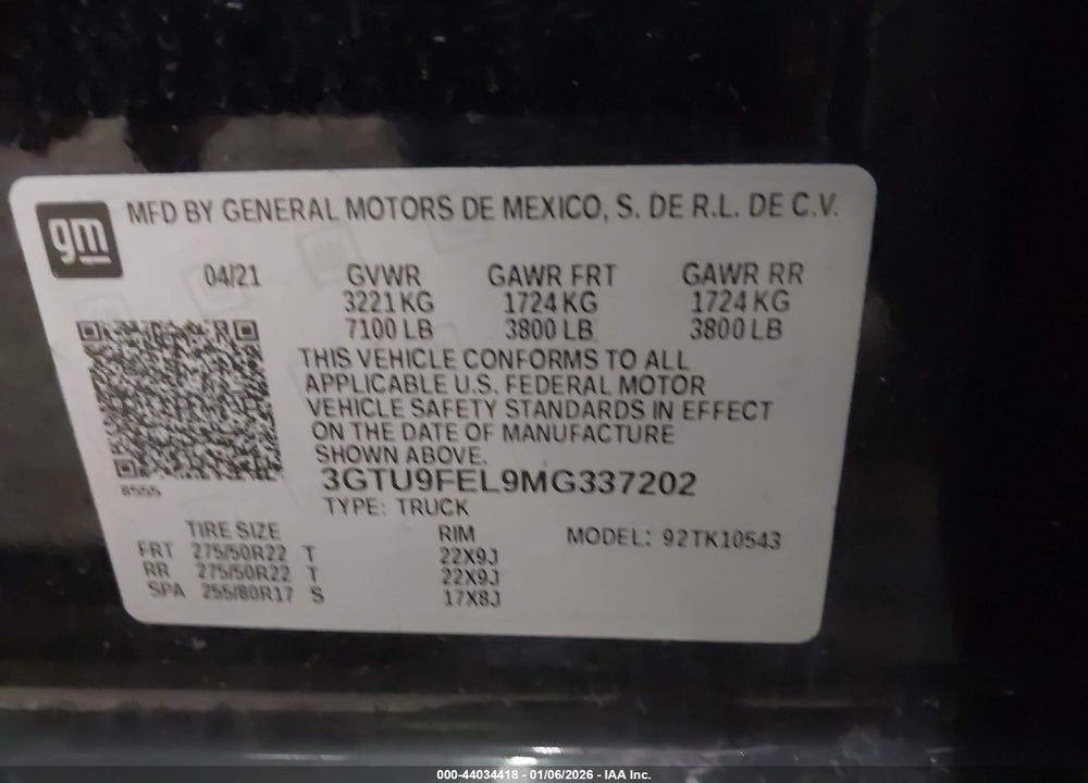 2021 GMC SIERRA 1500 4WD  SHORT BOX DENALI VIN: 3GTU9FEL9MG337202