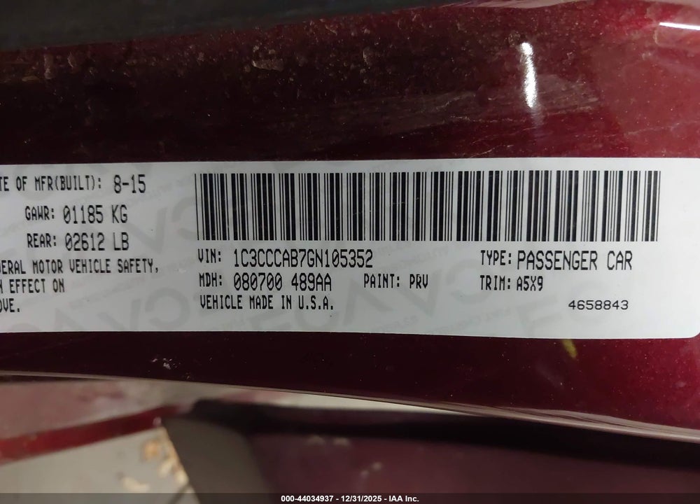 2016 CHRYSLER 200 LIMITED VIN: 1C3CCCAB7GN105352