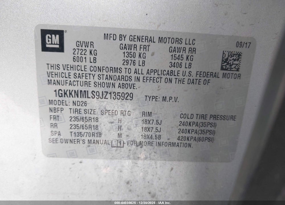 2018 GMC ACADIA SLT-1 VIN: 1GKKNMLS9JZ135929