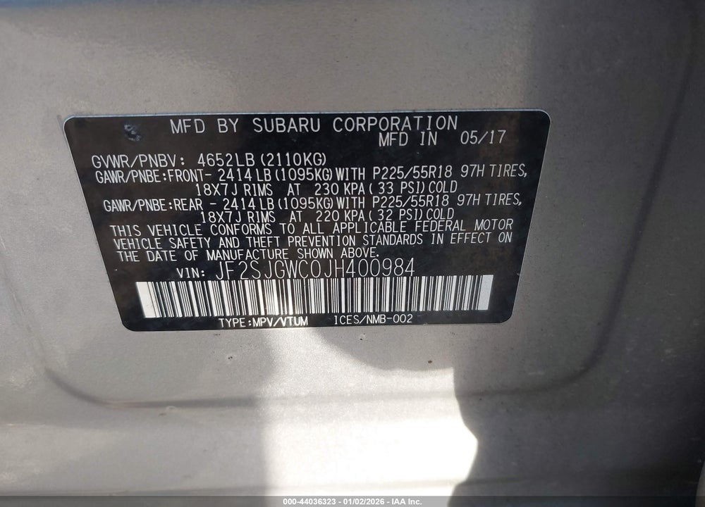2018 SUBARU FORESTER 2.0XT TOURING VIN: JF2SJGWC0JH400984