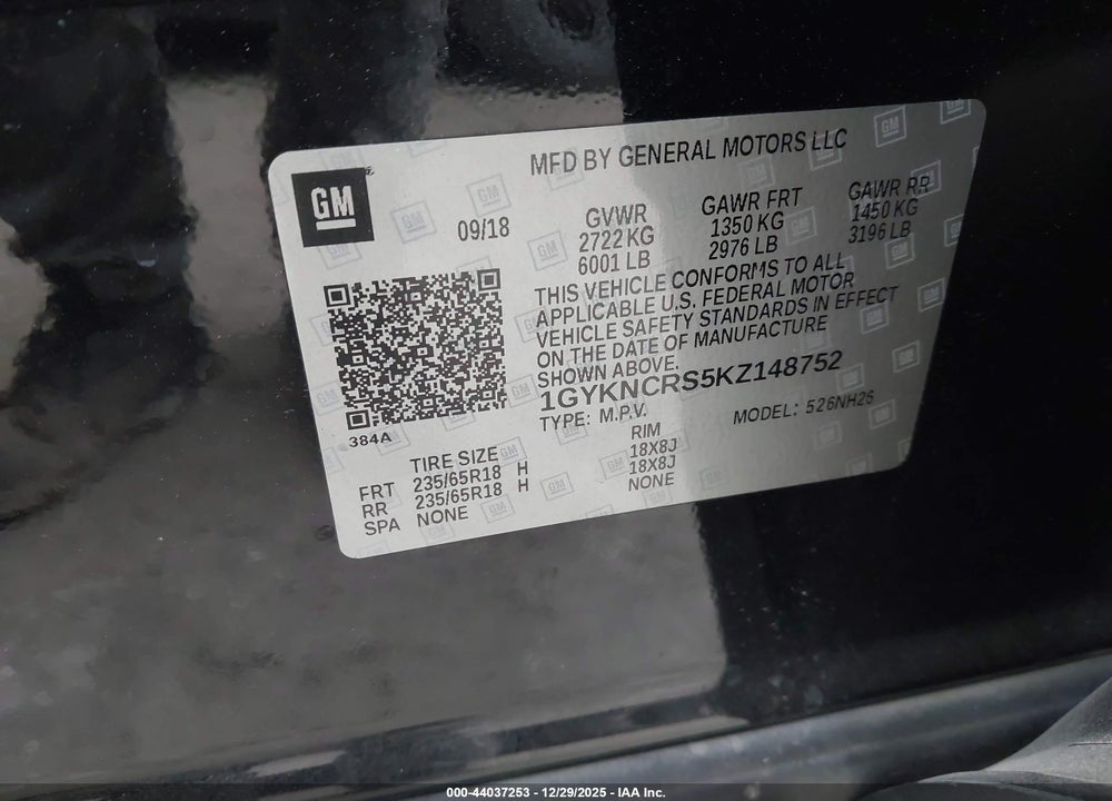 2019 CADILLAC XT5 LUXURY VIN: 1GYKNCRS5KZ148752