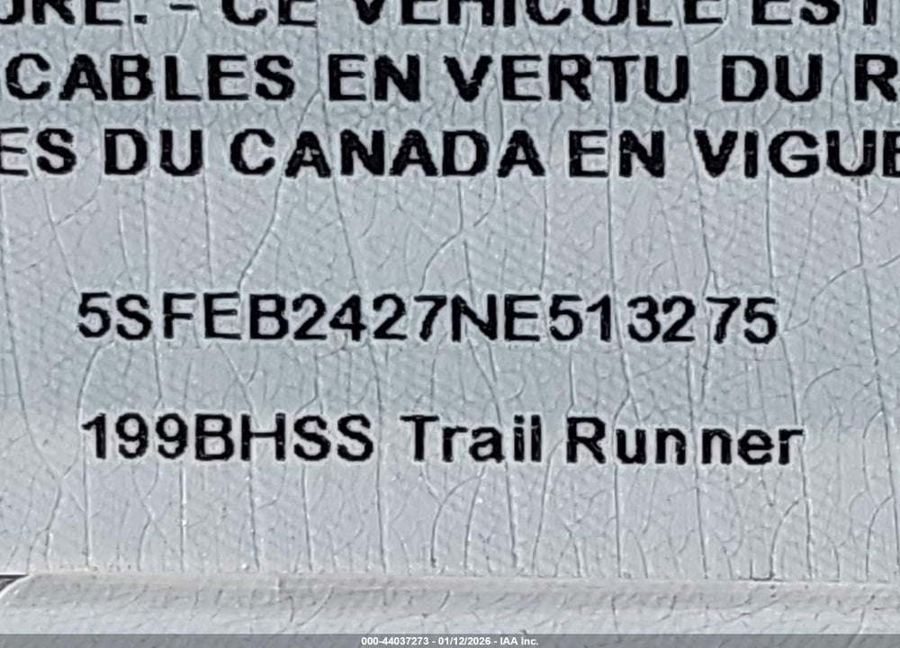 2022 HEARTLAND TRAIL RUNNER SERIES VIN: 5SFEB2427NE513275