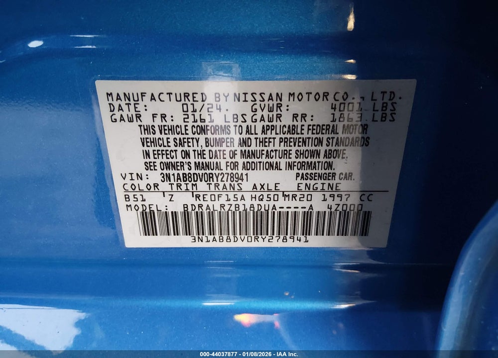 2024 NISSAN SENTRA SR XTRONIC CVT VIN: 3N1AB8DV0RY278941
