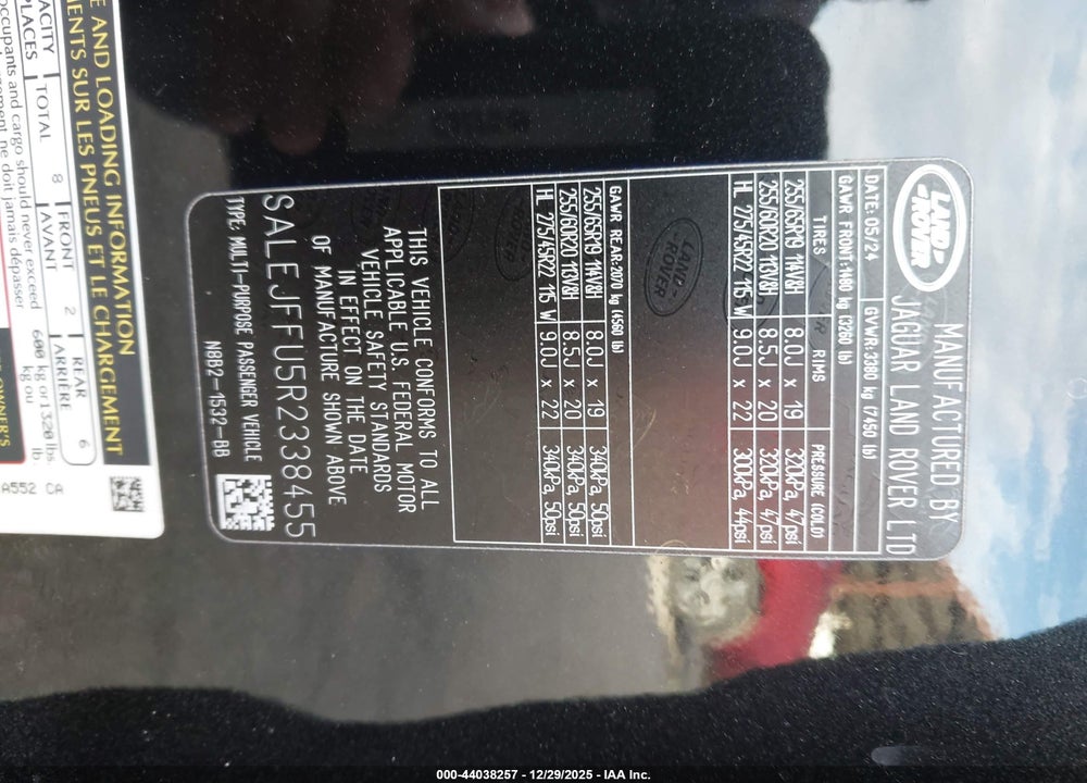 2024 LAND ROVER DEFENDER 130 P300 S VIN: SALEJFFU5R2338455