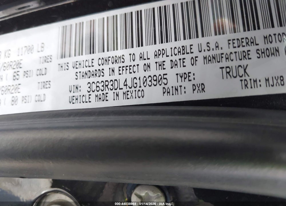 2018 RAM 3500 BIG HORN  4X4 6'4 BOX VIN: 3C63R3DL4JG103905