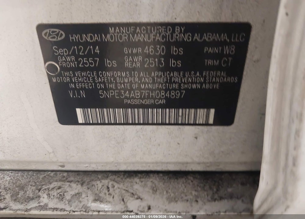 2015 HYUNDAI SONATA SPORT 2.0T VIN: 5NPE34AB7FH084897