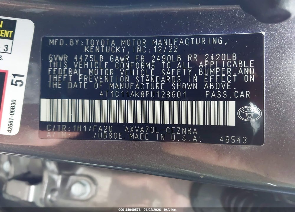 2023 TOYOTA CAMRY LE VIN: 4T1C11AK8PU128601