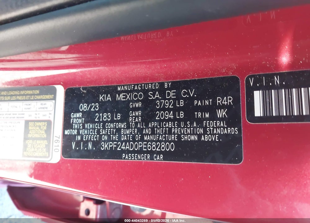 2023 KIA FORTE LXS VIN: 3KPF24AD0PE682800
