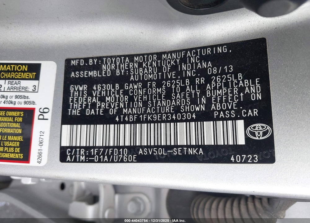 2014 TOYOTA CAMRY LE VIN: 4T4BF1FK9ER340304