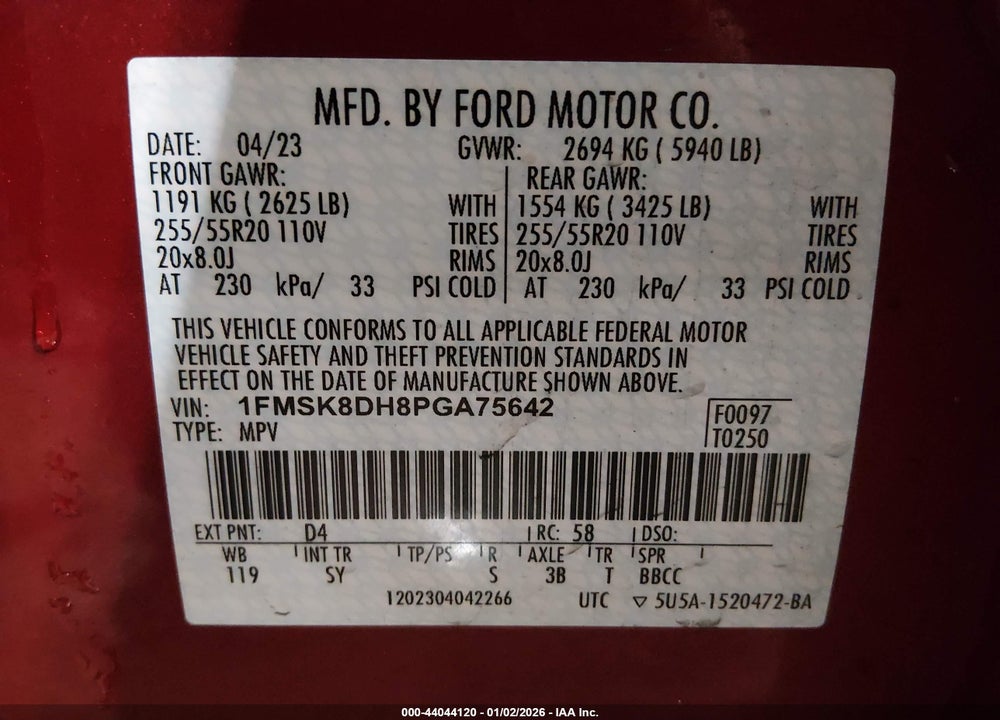 2023 FORD EXPLORER XLT VIN: 1FMSK8DH8PGA75642