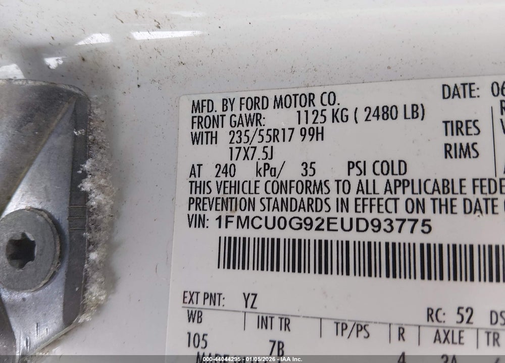 2014 FORD ESCAPE SE VIN: 1FMCU0G92EUD93775