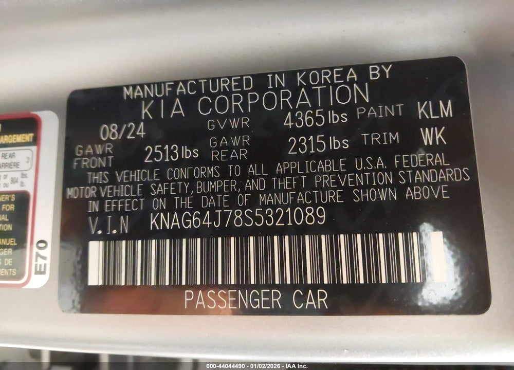 2025 KIA K5 GT-LINE VIN: KNAG64J78S5321089