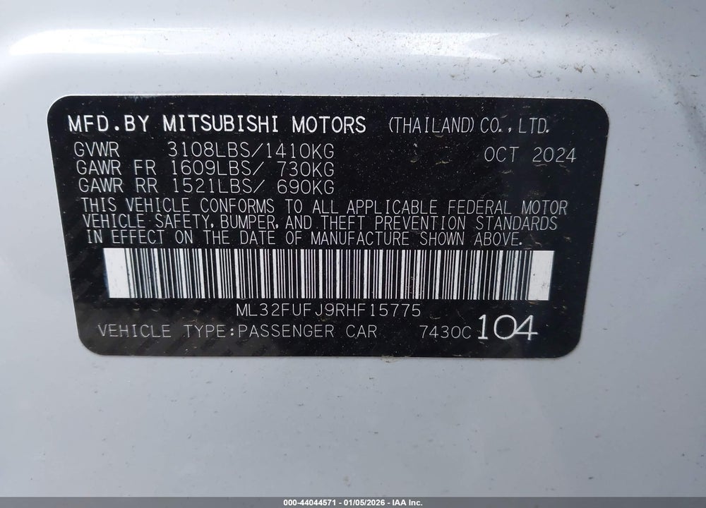 2024 MITSUBISHI MIRAGE G4 ES VIN: ML32FUFJ9RHF15775