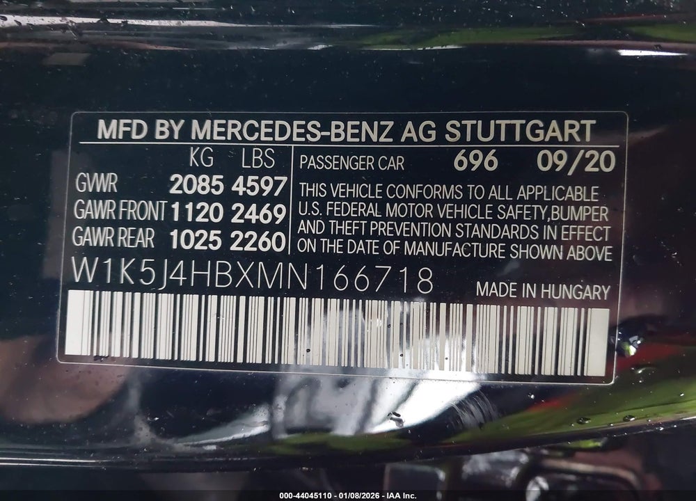 2021 MERCEDES-BENZ CLA 250 4MATIC VIN: W1K5J4HBXMN166718