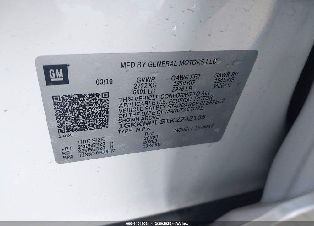 2019 GMC ACADIA DENALI VIN: 1GKKNPLS1KZ242105