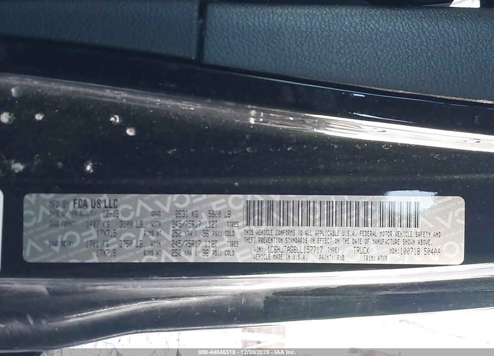 2020 JEEP GLADIATOR SPORT S 4X4 VIN: 1C6HJTAG6LL157717