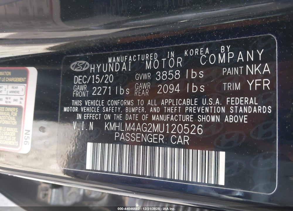2021 HYUNDAI ELANTRA SEL VIN: KMHLM4AG2MU120526