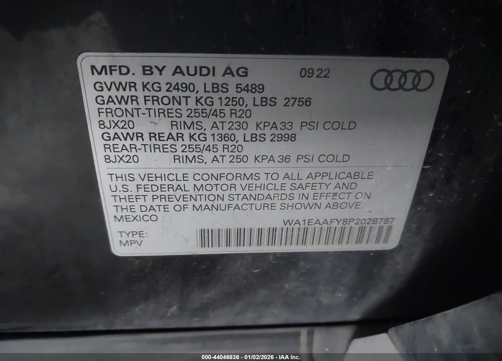 2023 AUDI Q5 PREMIUM PLUS 45 TFSI S LINE QUATTRO VIN: WA1EAAFY8P2028787