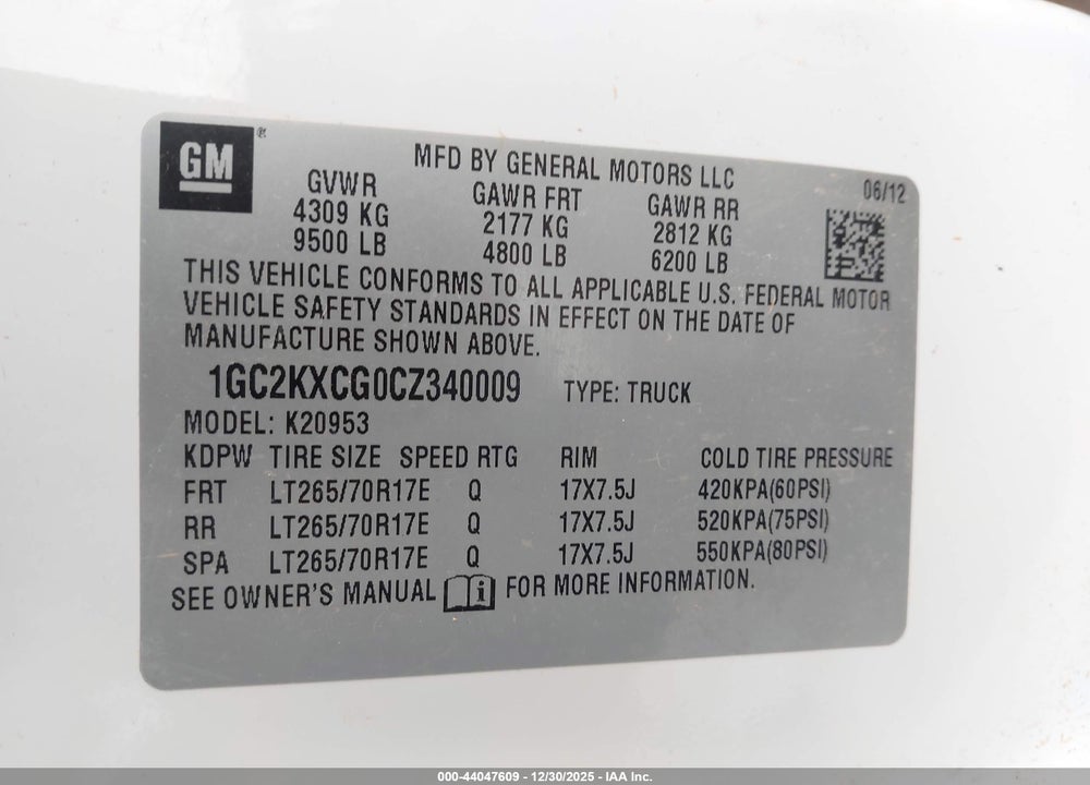 2012 CHEVROLET SILVERADO 2500HD LT VIN: 1GC2KXCG0CZ340009