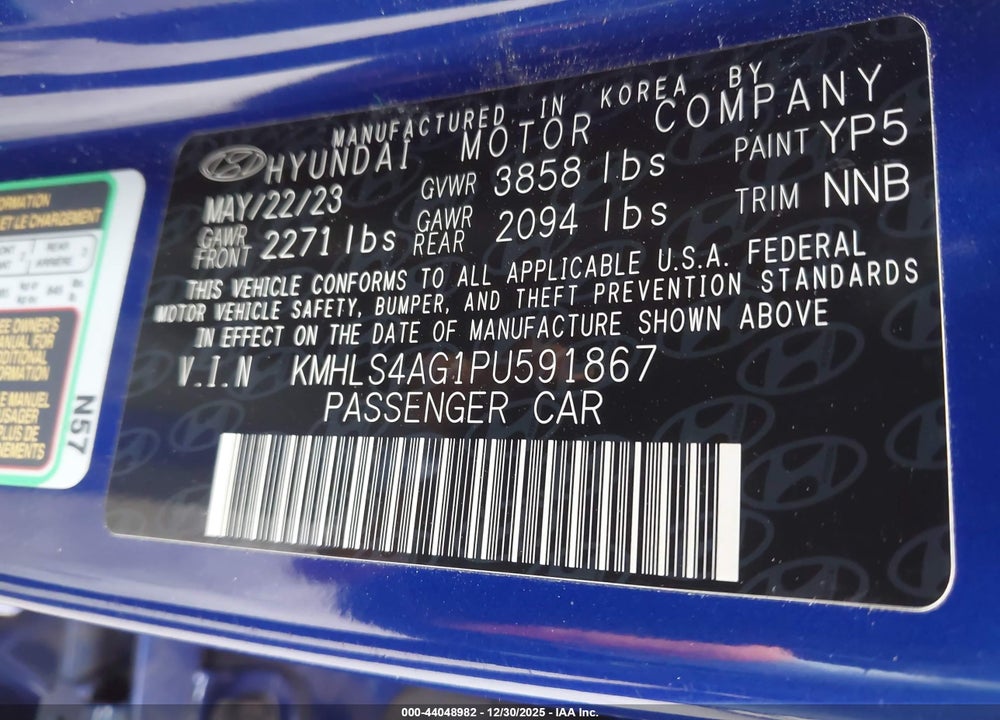 2023 HYUNDAI ELANTRA SEL VIN: KMHLS4AG1PU591867