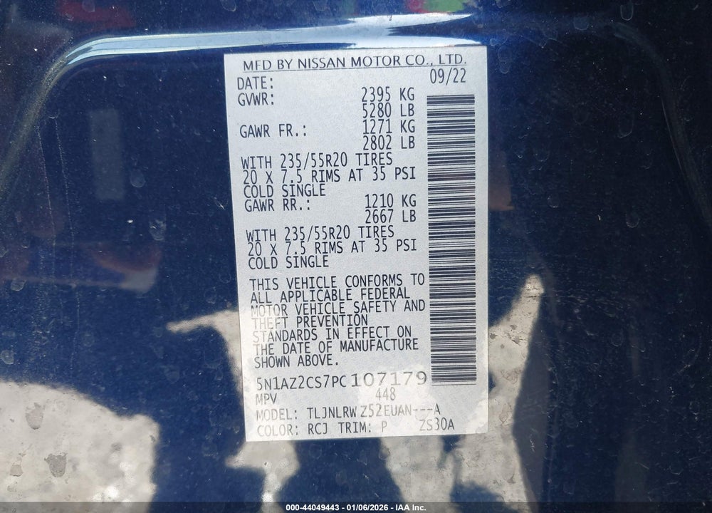 2023 NISSAN MURANO SL INTELLIGENT AWD VIN: 5N1AZ2CS7PC107179