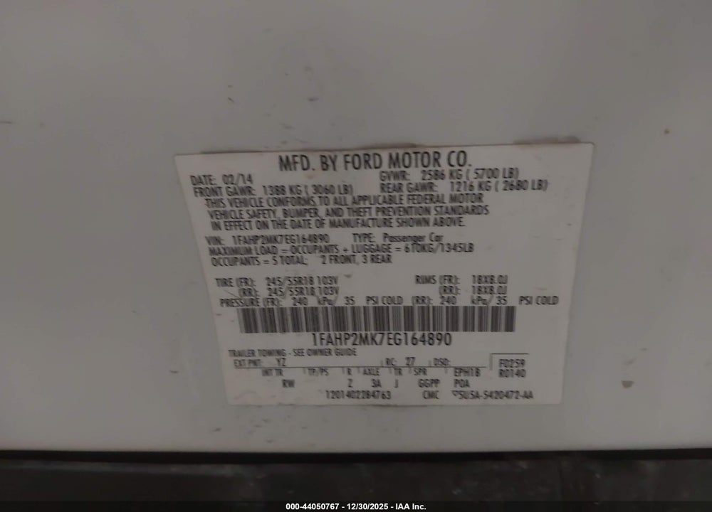 2014 FORD POLICE INTERCEPTOR VIN: 1FAHP2MK7EG164890