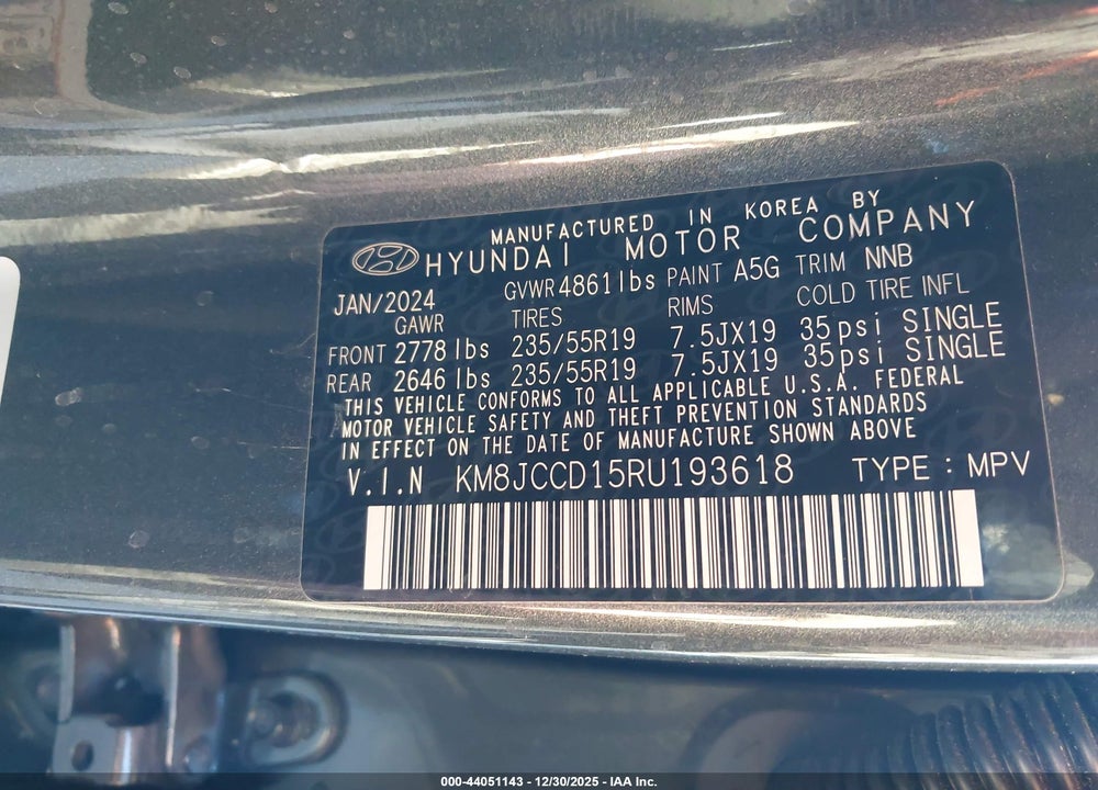 2024 HYUNDAI TUCSON HYBRID SEL CONVENIENCE VIN: KM8JCCD15RU193618
