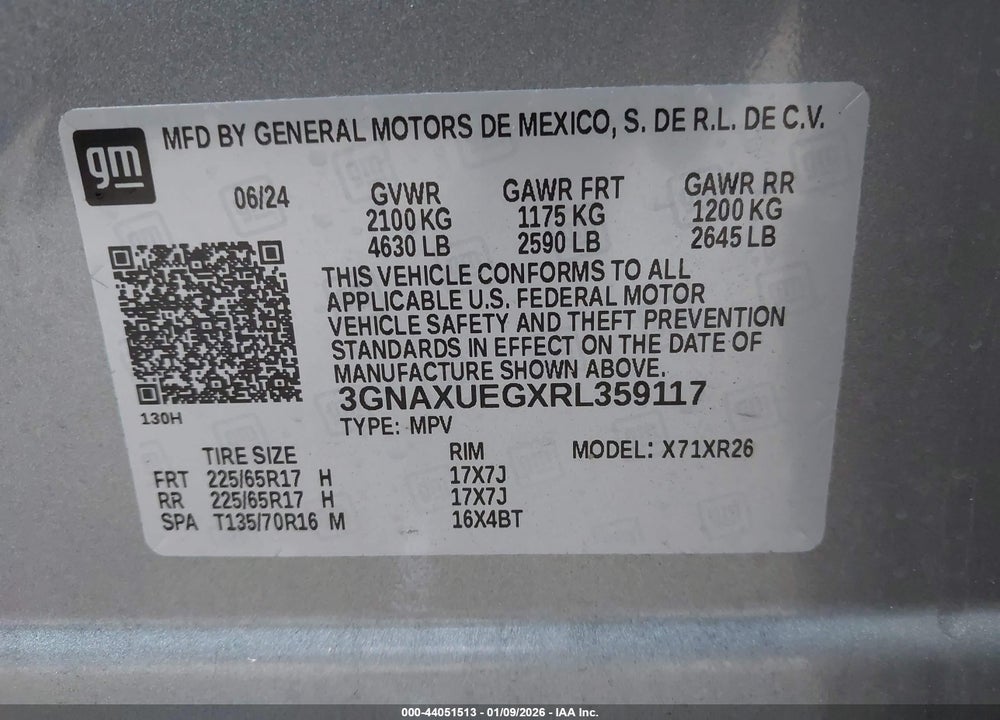2024 CHEVROLET EQUINOX AWD LT VIN: 3GNAXUEGXRL359117
