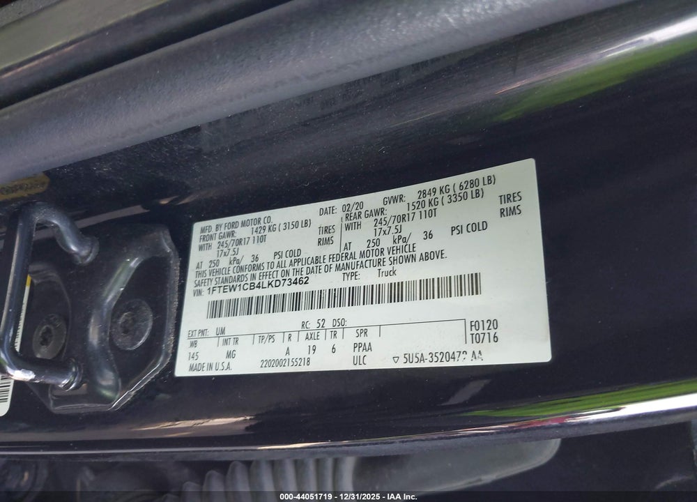 2020 FORD F-150 XLT VIN: 1FTEW1CB4LKD73462