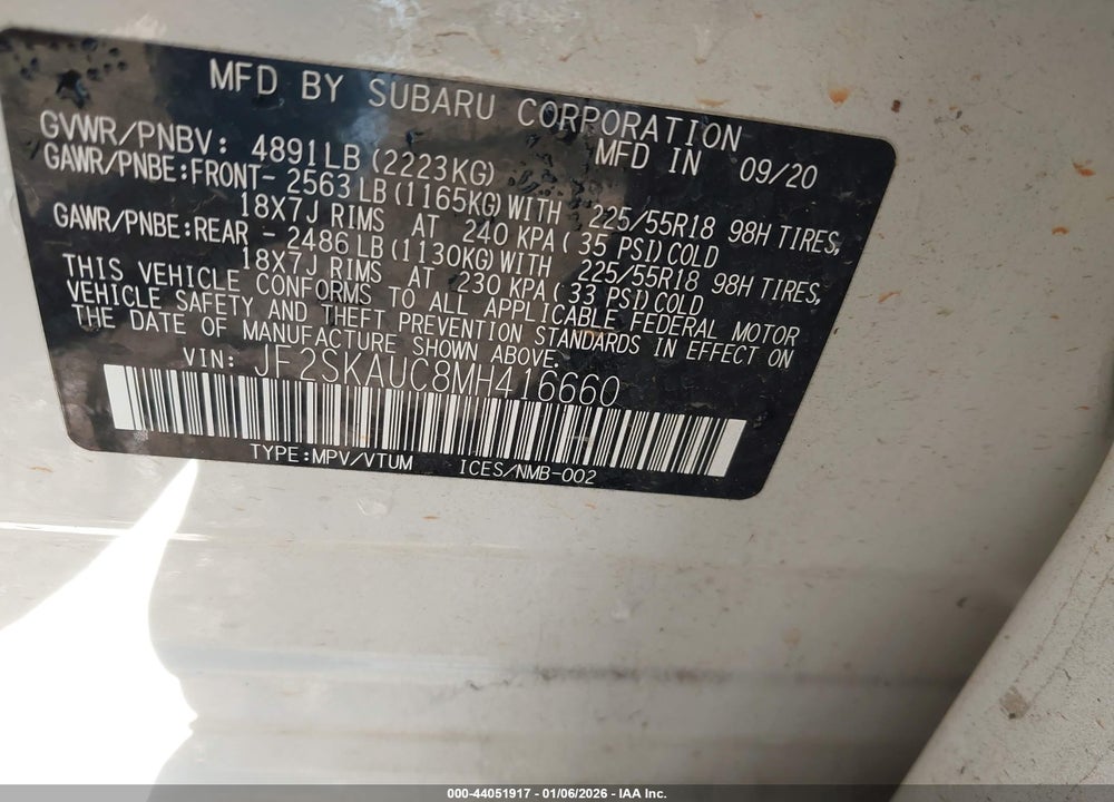 2021 SUBARU FORESTER LIMITED VIN: JF2SKAUC8MH416660